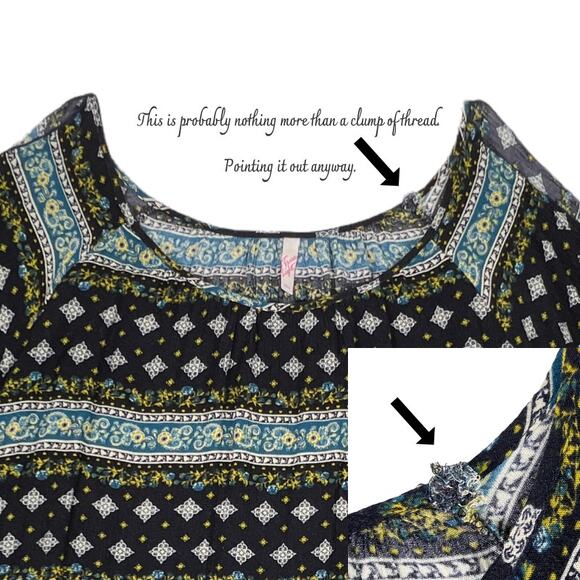 True Light Boho Floral Mixed Print Split Sleeve Cold Shoulder Top Blouse - Picture 6 of 16